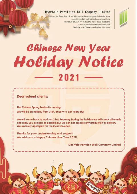 Chinese New Year Holiday Notice 2021  HOLIDAY NOTICE