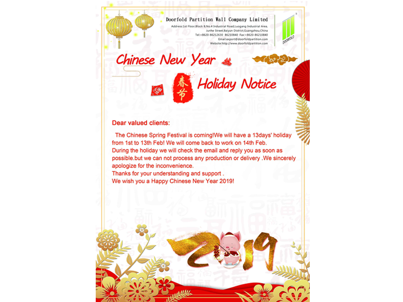 Chinese New Year Holiday Notice 2019