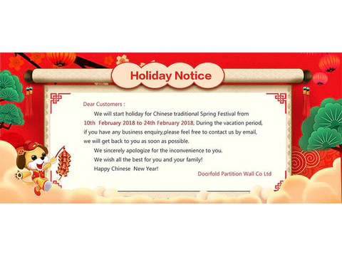 Chinese New Year Holiday Notice 2018