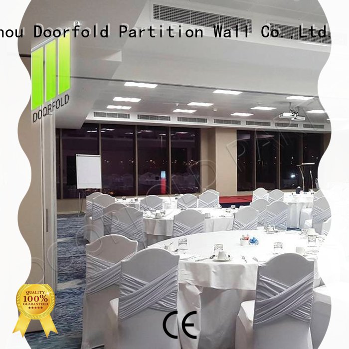 Doorfold acoustic sliding room partitions operable for office